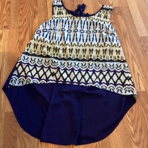 Jete Vibrant Blue Chiffon Keyhole Back Hi~Lo Sleeveless Tunic Blouse  2X